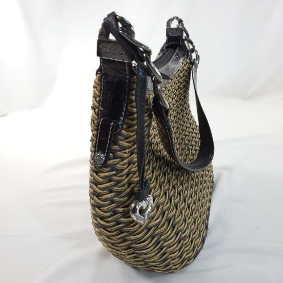 Britghton Rafia Woven Single Strap Handbag Brown Black - Picture 4 of 8